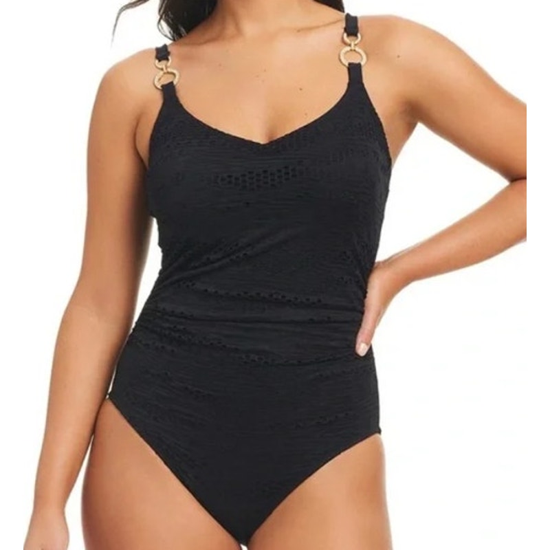 Beyond Control Women's Textured O-Ring One Piece Swimsuit in Black
