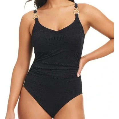 Beyond Control Women's Textured O-Ring One Piece Swimsuit in Black
