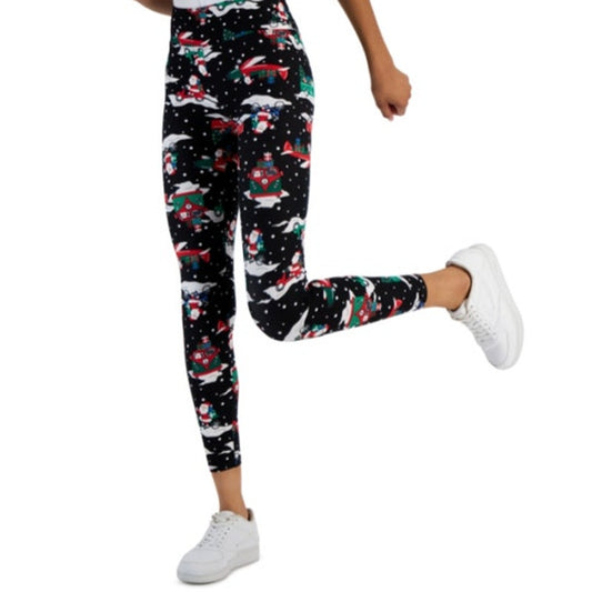 Planet Heart Juniors High Rise Holiday Leggings Santa Bike Print