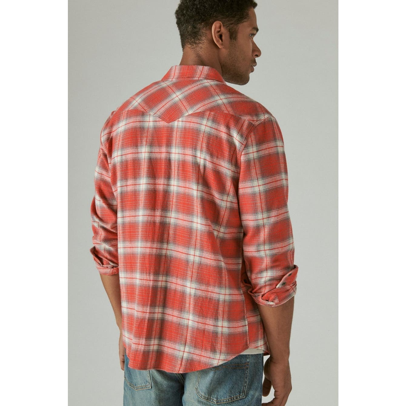 Lucky Brand Men's Stretch Grom Plaid Western Long Sleeve Shirt, Size Medium