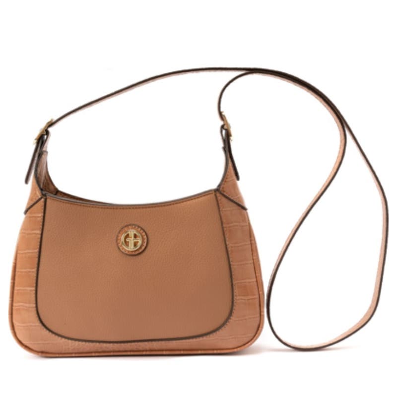 GIANI BERNINI Croc-Embossed Pebble Crossbody Bag In Caramel Brown