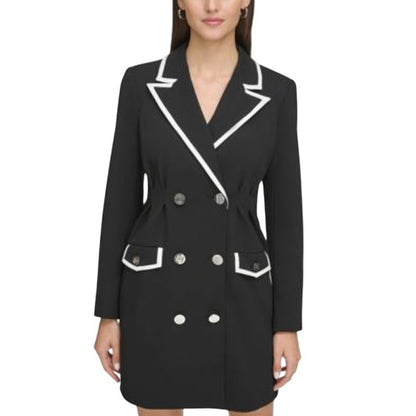 KARL LAGERFELD PARIS Women's Blazer Dress in Black w/ Soft White Trim