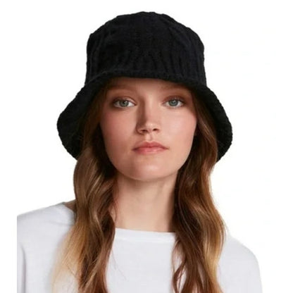 Steve Madden Solid Black Knit Bucket Hat w/ Wire Rim, One Size