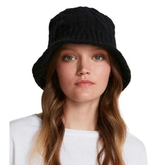 Steve Madden Solid Black Knit Bucket Hat w/ Wire Rim, One Size, NWT!