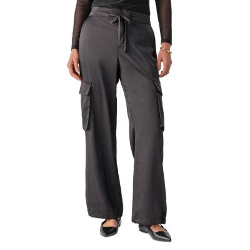 Sanctuary Women's "Eve" Semi-High-Rise Satin Drawstring Pants in Black