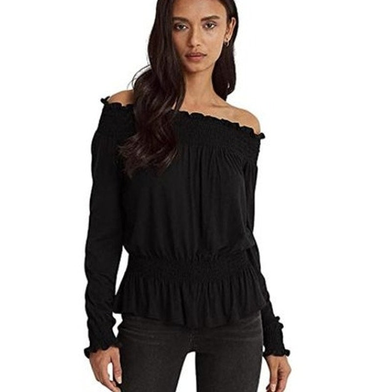 Lauren Ralph Lauren Women's Black Off-the-Shoulder Jersey Blouse