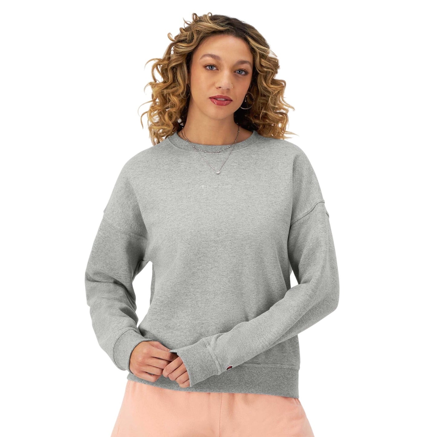 Champion Women's Powerblend Crewneck Sweatshirt in Oxford Gray