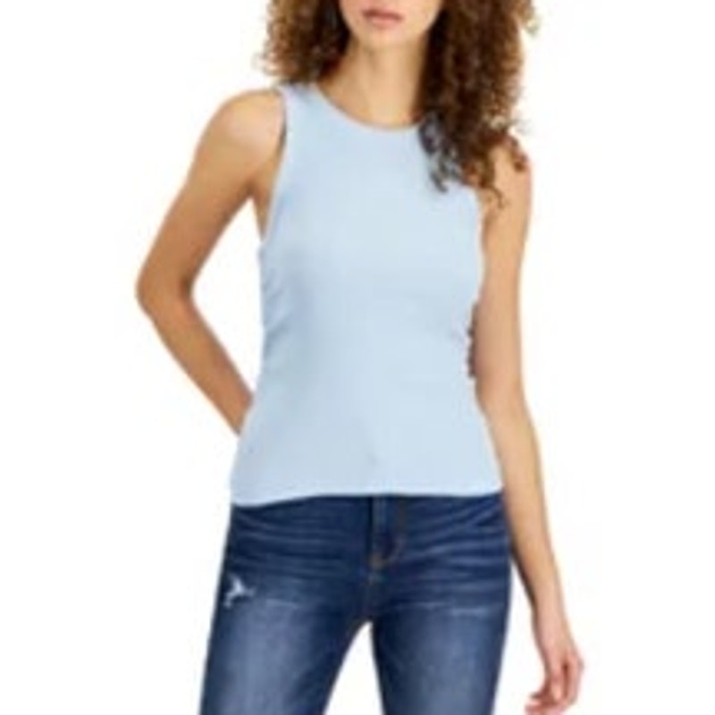 Rebellious One Juniors Side-Ruched Tank Top in Angel Falls Blue, Size Small