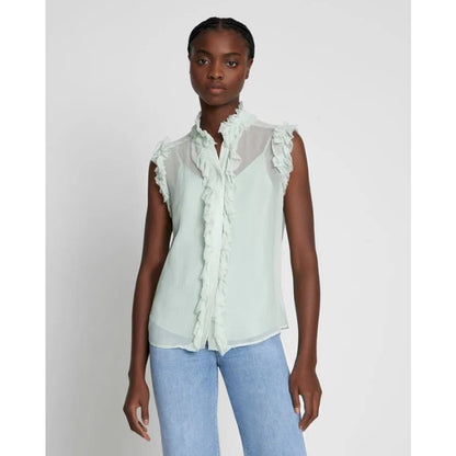 7 For All Mankind Women's Cotton Floral Print Ruffle Top Seafoam