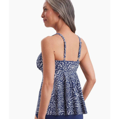 Island Escape Women's Triple Tiered Tankini Top In Navy White