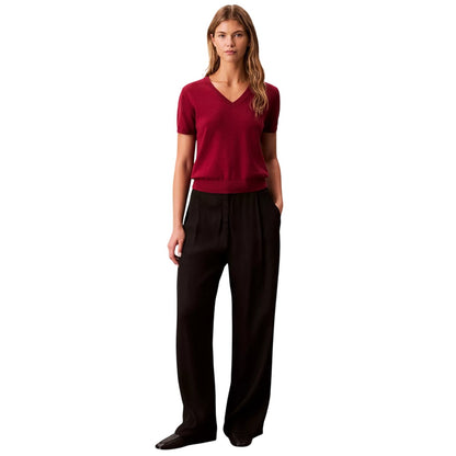 Calvin Klein Women's Short Sleeve V-Neck Sweater In Magenta Jewell