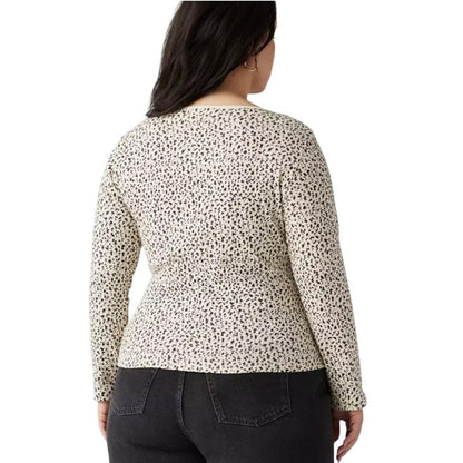 Levi's Women's Plus Size Honey Leopard Printed Long-Sleeve Top in Cream & Black
