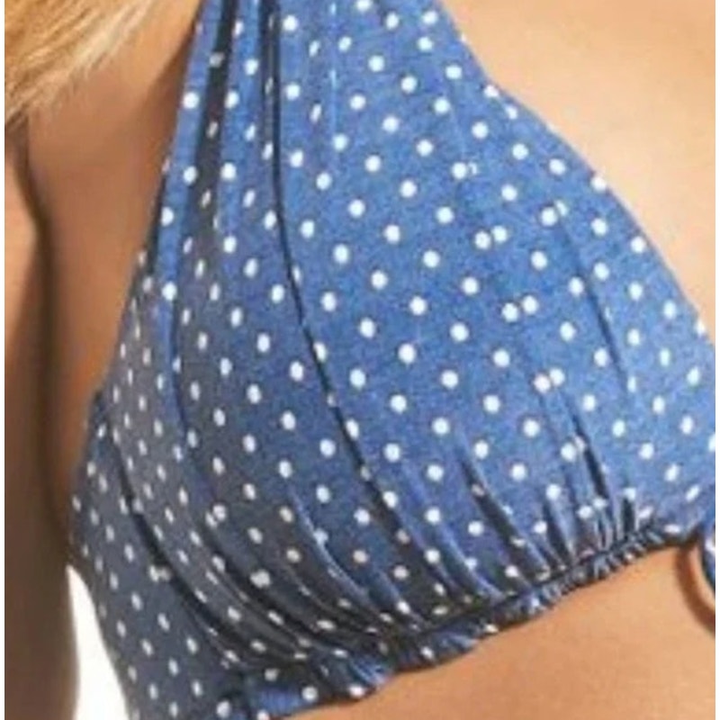 CREMIEUX Ladies Dusty Blue & White Polka Dot Halter Triangle Bikini Top, Size L