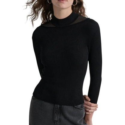 DKNY Women's Mock-Neck Sheer-Detail Sweater in Black