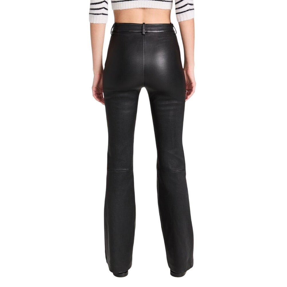 Theory Women's Demitria High-Waist Leather Flared Pants Black, Size 4