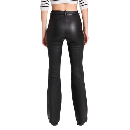 Theory Women's Demitria High-Waist Leather Flared Pants Black, Size 4
