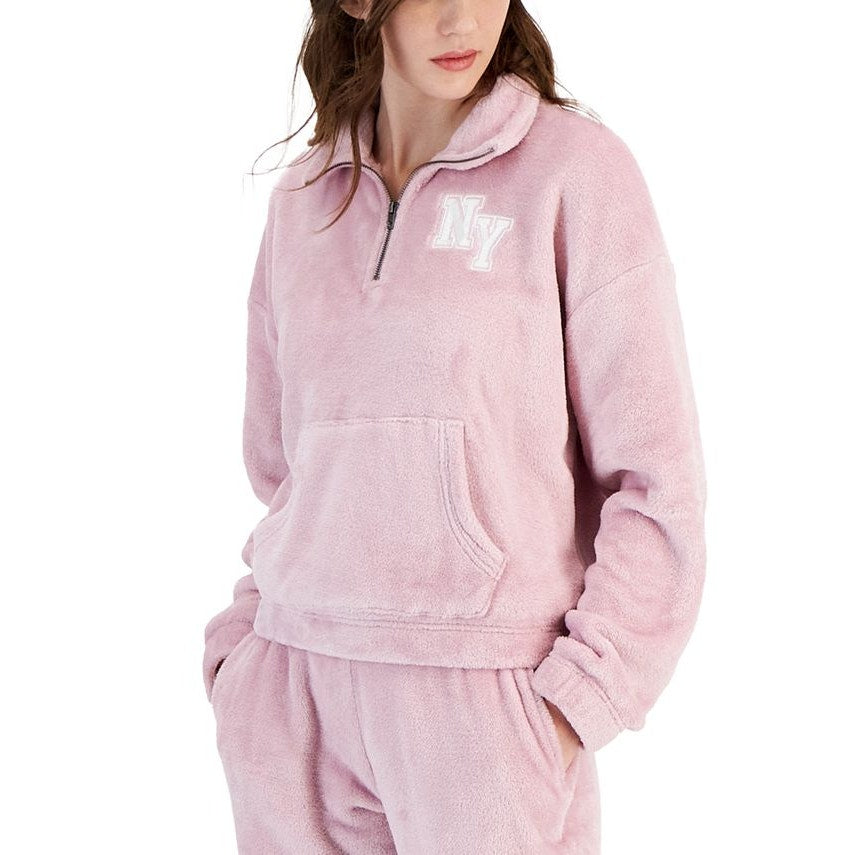 Hippie Rose Juniors Cozy Quarter Zip Pullover Jacket in Pale Iris Pink