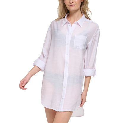 Calvin Klein Women's Beach Button-Up Shirt Cover-Up In White