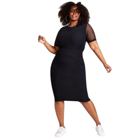 Nina Parker Women's Trendy Plus Size Mesh Midi Dress in Anthracite Black