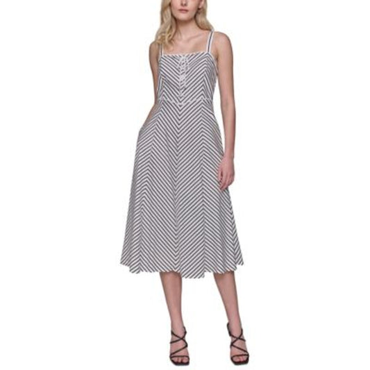 KARL LAGERFELD PARIS Women's Striped Square-Neck Dress in Soft White & Black