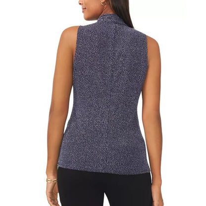 MSK Women's Sleeveless Crossover Front Glitter Blouse in Navy Blue & Silver