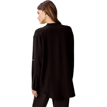 Calvin Klein Women's Crepe Relaxed Button Down Shirt in Black