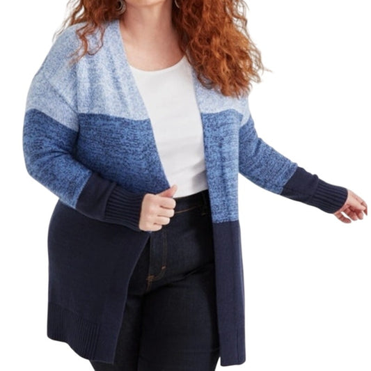 Style & Co. Turbo Moonlit Colorblocked Open-Front Cardigan in Navy Blue
