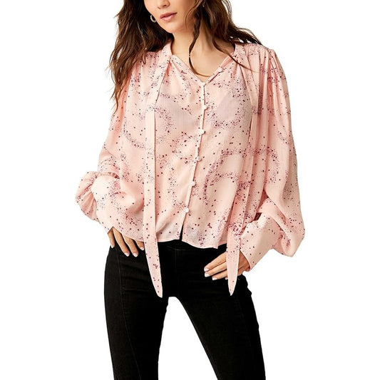 Free People Ladies Stars Align Blouse in Ballet Pink Combo