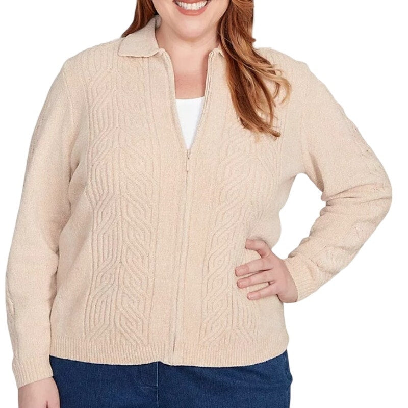 Alfred Dunner Women's Plus Size Zip Sweater in Classic Latte Tan