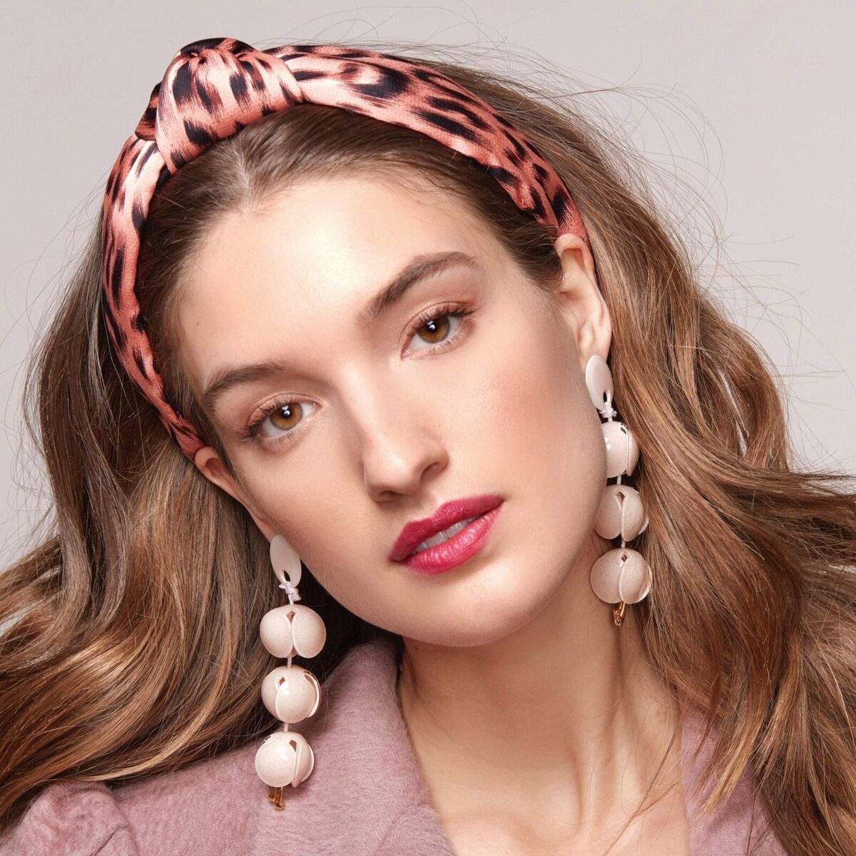 Lele Sadoughi Pink Leopard Print, Knotted Silk Headband