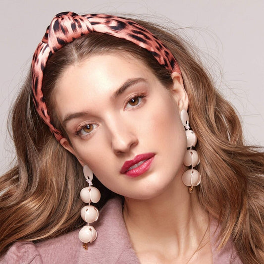 Lele Sadoughi Pink Leopard Print, Knotted Silk Headband