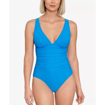 Swim Solutions Women's Tummy-Control Plunge One-Piece Swimsuit In Copen Blue