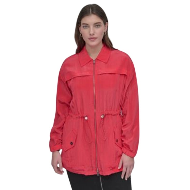 DKNY Women's Textured Anarak Drawstring Jacket in Watermelon Sugar Red