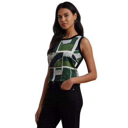 Lauren Ralph Lauren Women's Geo-Print Sleeveless Sweater in Green & Black