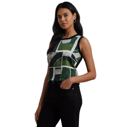 Lauren Ralph Lauren Women's Geo-Print Sleeveless Sweater in Green & Black