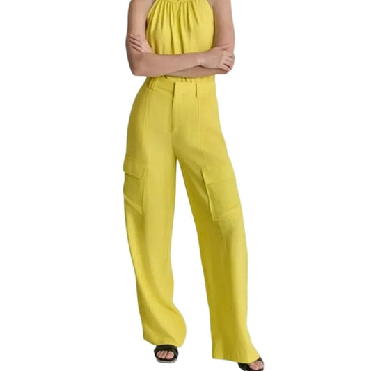 DKNY Women's Crinkle-Texture Wide Leg Cargo Pants in Acid Yellow