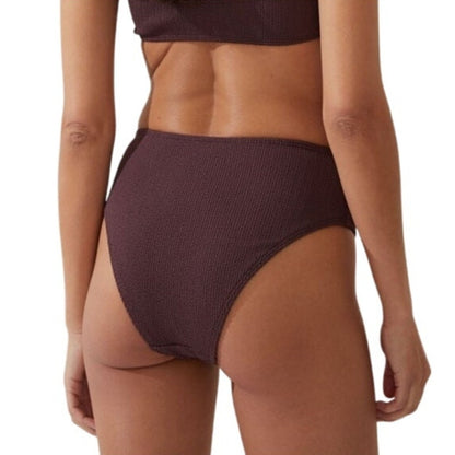 Cotton On Women's High Waisted Cheeky Bikini Bottoms in Willow Brown Crinkle