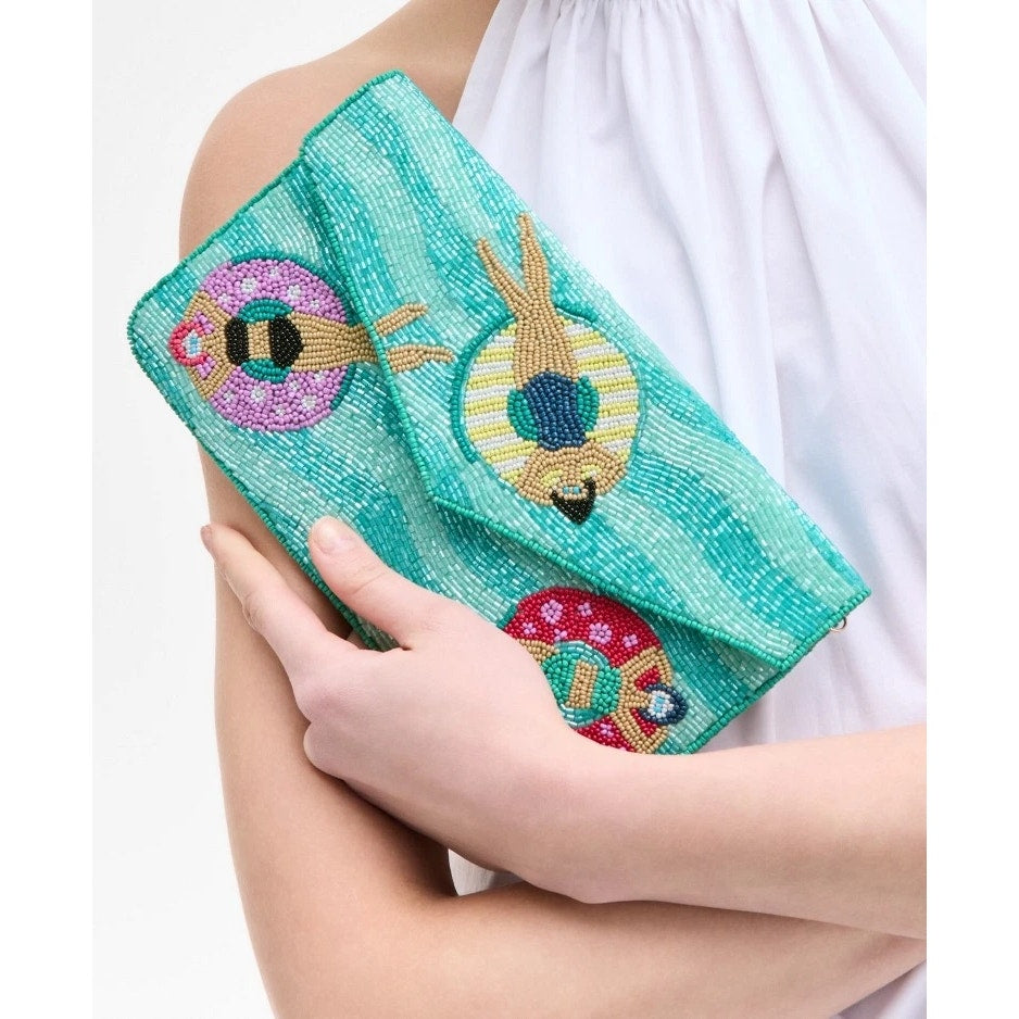 On 34th Hand Beaded Envelope Clutch in Poolside Blue