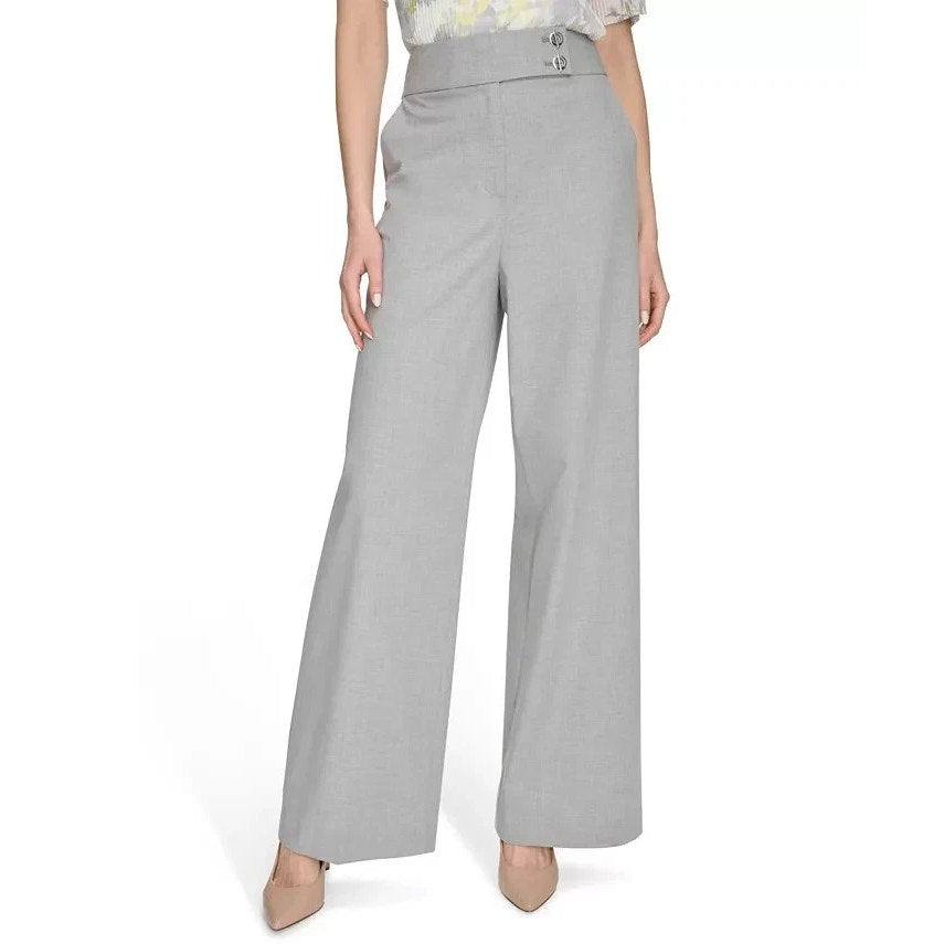 Calvin Klein Women's Whitney High-Rise Wide-Leg Trousers in Light Heather