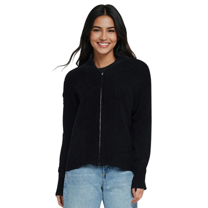 Three Dots Women's Priscilla Knit Zip Jacket in Black Beauty