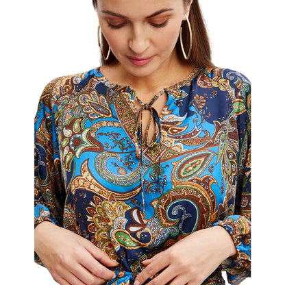 Tahari Women's Printed Long Sleeve Royal Blue Paisley Dress