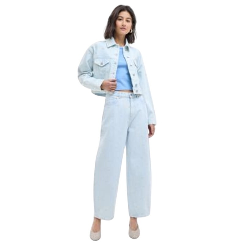 HUGO BOSS Women's Floral High-Rise Taper-Leg Jeans in Light Pastel Blue Wash
