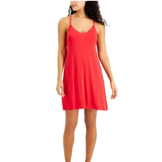 INC International Concepts Women's Bright Red Ski Patrol Lace Trimmed Chemise, M