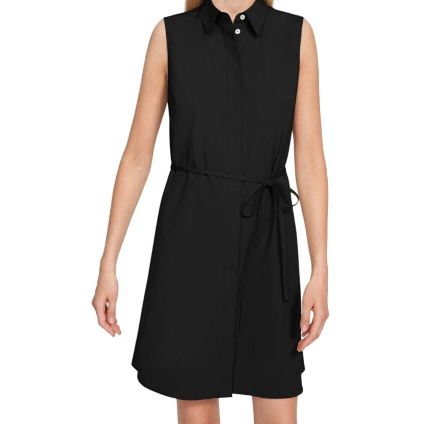 Theory Women's Sleeveless Belted Shirtdress in Stretch Cotton Black, Size 4