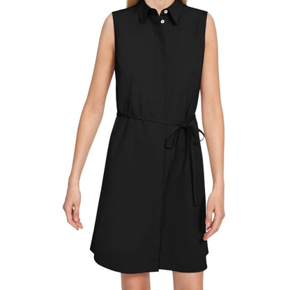 Theory Women's Sleeveless Belted Shirtdress in Stretch Cotton Black, Size 4