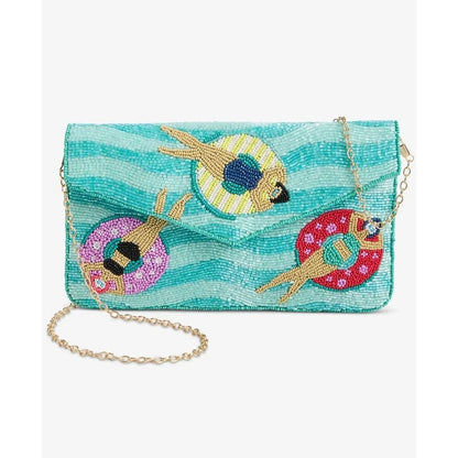 On 34th Hand Beaded Envelope Clutch in Poolside Blue