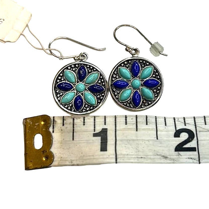 R. H. Macy Sterling Silver, Turquoise & Lapis Flower Drop Earrings