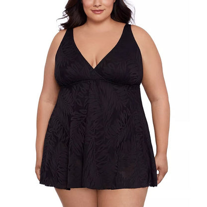 Swim Solutions Women's Tummy-Control Flyaway Swimdress In Black