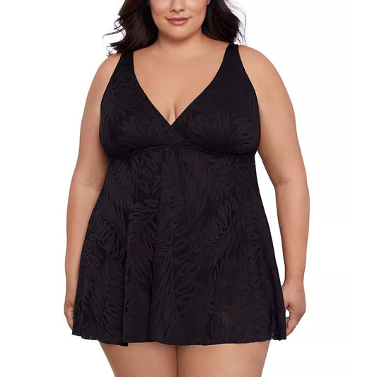 Swim Solutions Women's Tummy-Control Flyaway Swimdress In Black