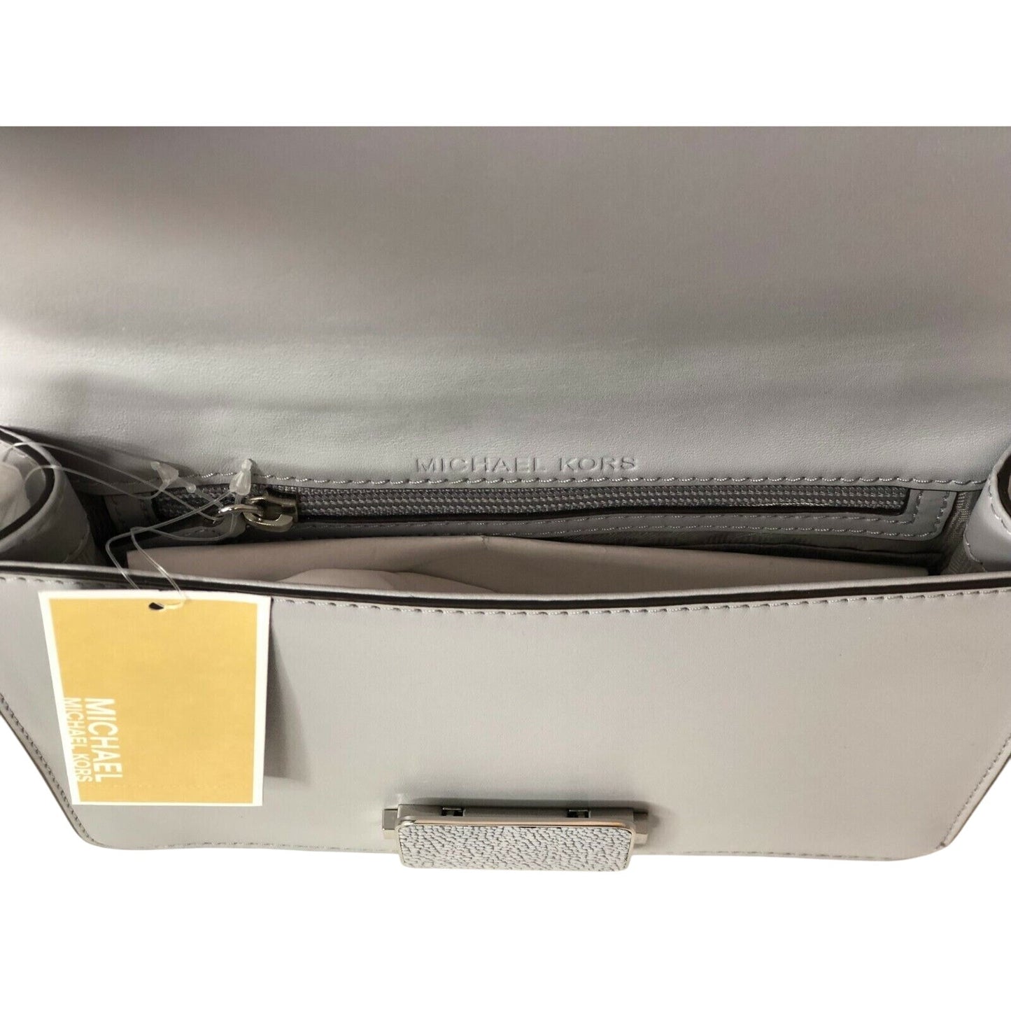 MICHAEL KORS Gray Leather "Cynthia" Shoulder Bag, Flap Closure
